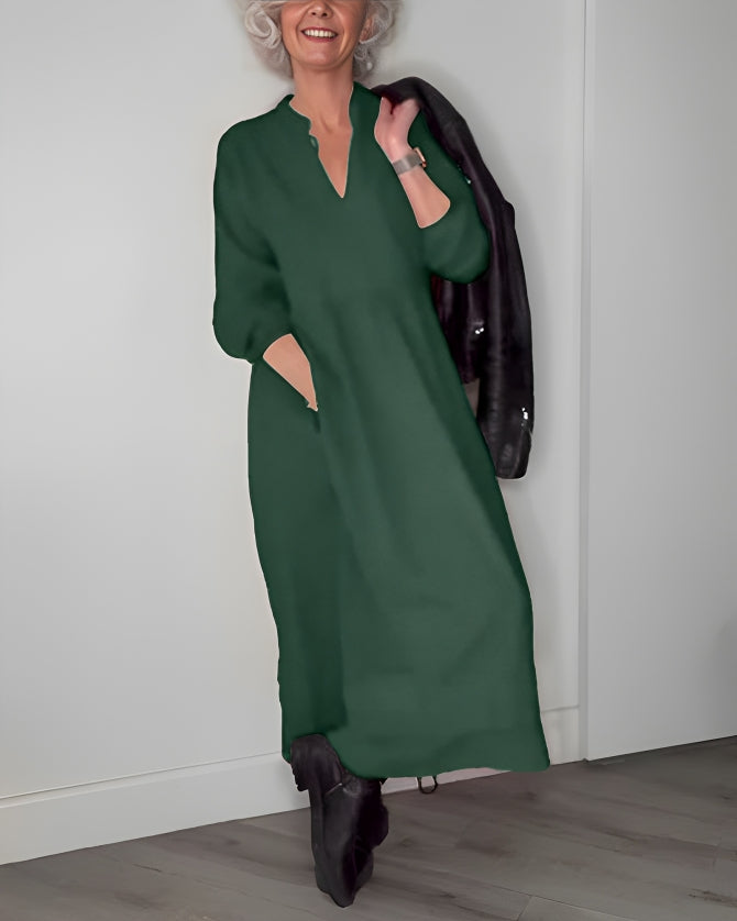 Amanda™ - Schlank machendes langes Kleid mit V-Ausschnitt