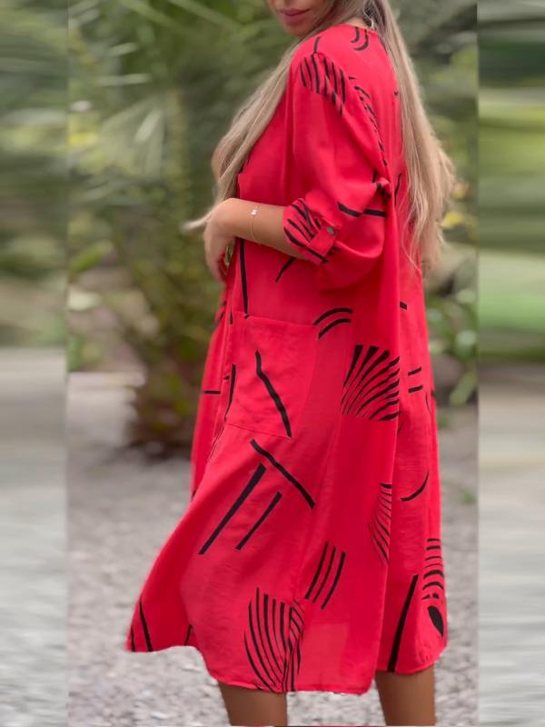 Hendrike™- V-Ausschnitt Kleid aus Baumwolle und Leinen