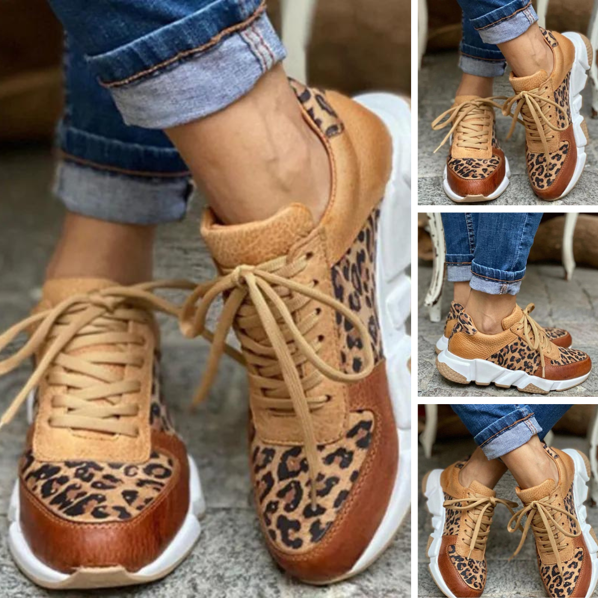 Coralie - Lässige vulkanisierte Leoparden-Sneakers mit dicken Sohlen
