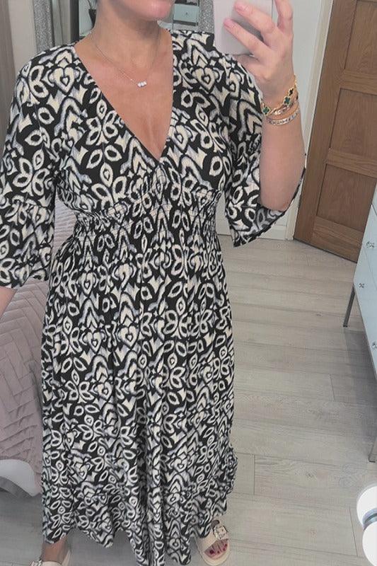Vera | Lässiges langes Kleid mit V-Ausschnitt und Wickeltaille