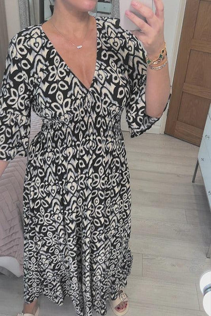 Vera | Lässiges langes Kleid mit V-Ausschnitt und Wickeltaille