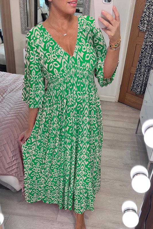 Vera | Lässiges langes Kleid mit V-Ausschnitt und Wickeltaille