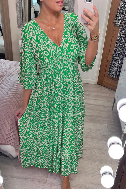 Vera | Lässiges langes Kleid mit V-Ausschnitt und Wickeltaille