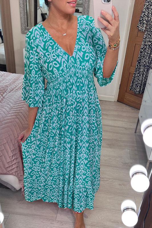 Vera | Lässiges langes Kleid mit V-Ausschnitt und Wickeltaille